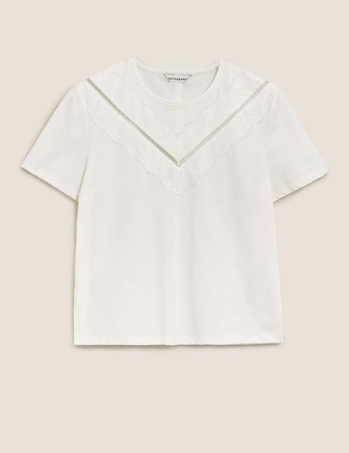 Beyaz Dantel Detaylı T-Shirt