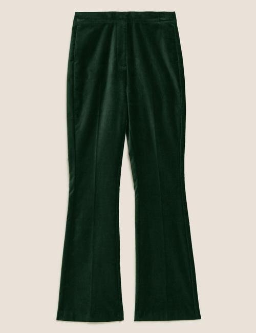 Yeşil Kadife Slim Flare Pantolon