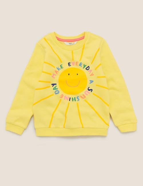 Sarı Pamuklu Güneş Desenli Sweatshirt