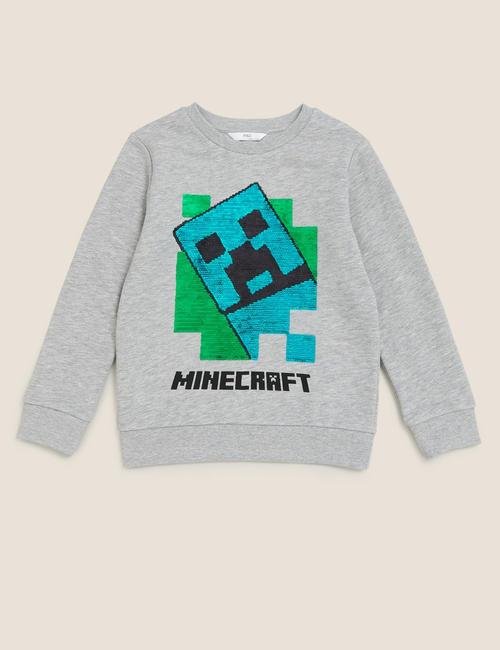 Gri Minecraft™ Değişen Pullu Sweatshirt