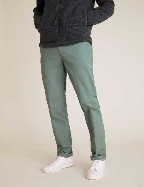 Yeşil Active Waist™ Pamuklu Chino Pantolon