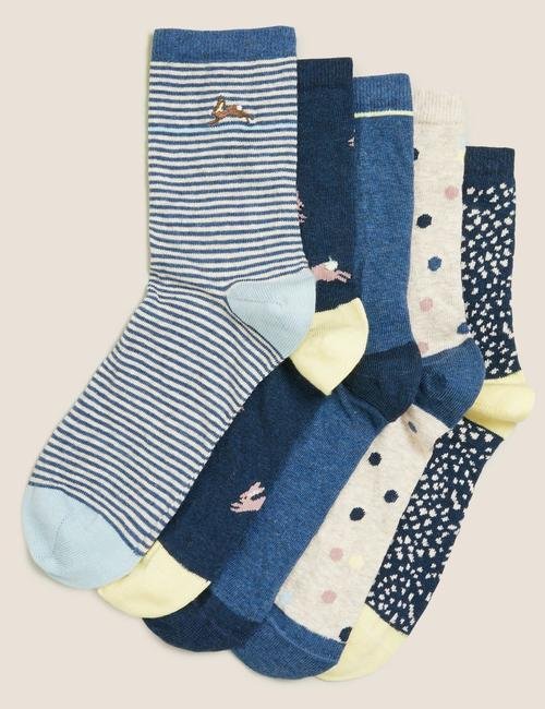 Mavi 5'li Grafik Desenli Çorap Seti