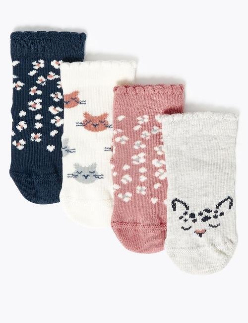 Multi Renk 4'lü Kedi Desenli Çorap Seti