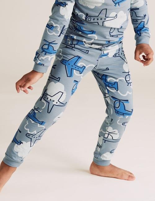 Mavi Uçak Desenli Pijama Takımı