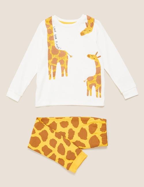 Sarı Zürafa Desenli Pijama Takımı