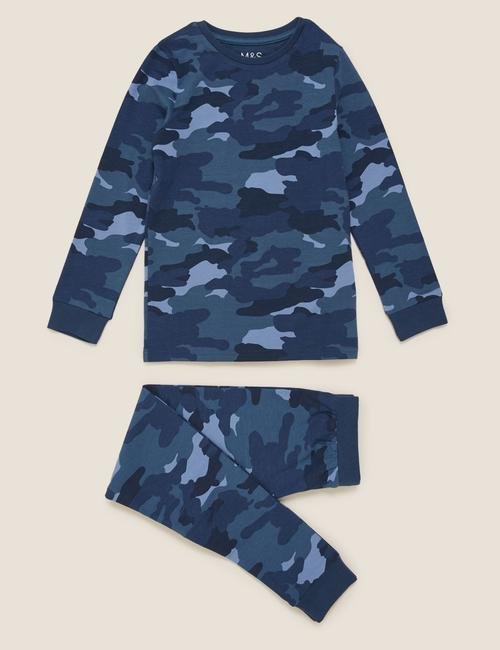 Mavi Kamuflaj Desenli Pijama Takımı