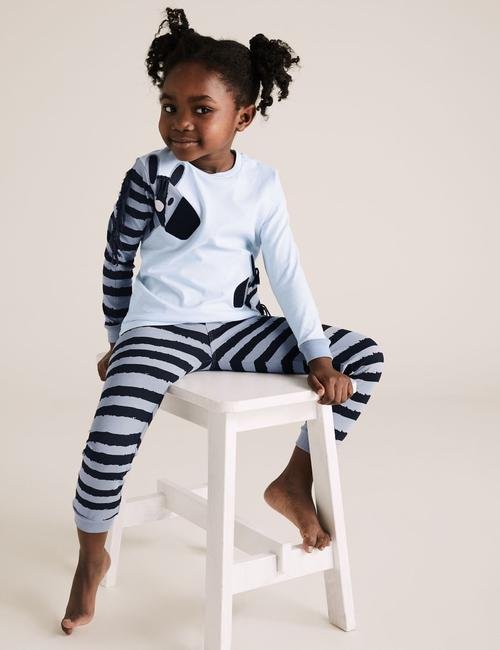 Mavi Zebra Desenli Pijama Takımı