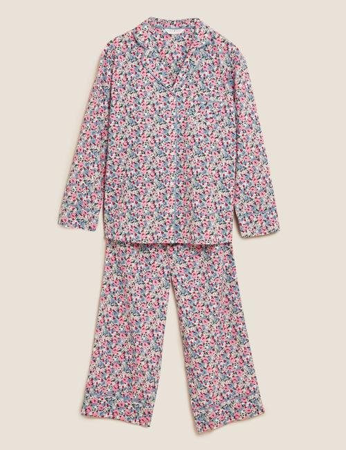 Pembe Saf Pamuklu Çiçek Desenli Pijama Takımı