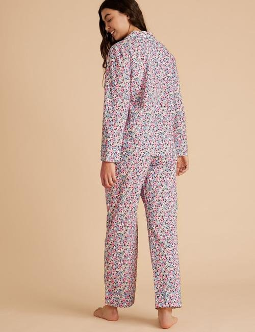 Pembe Saf Pamuklu Çiçek Desenli Pijama Takımı