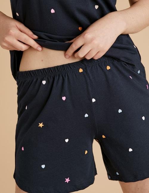 Lacivert Yıldız Desenli Şortlu Pijama Takımı