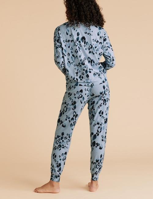 Mavi Leopar Desenli Pijama Takımı
