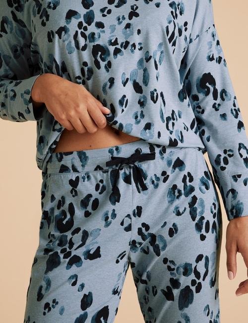 Mavi Leopar Desenli Pijama Takımı