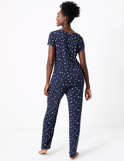 Lacivert Yıldız Desenli Pijama Takımı