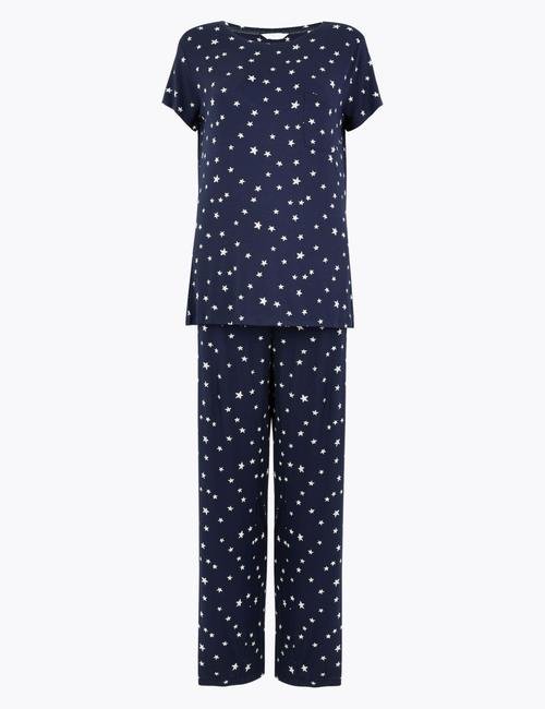 Lacivert Yıldız Desenli Pijama Takımı