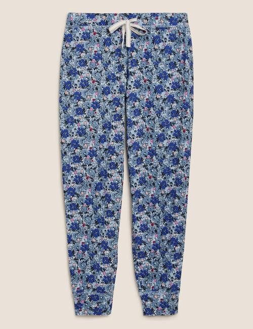 Mavi Çiçek Desenli Pijama Altı