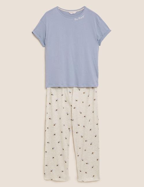Mavi Arı Desenli Kısa Kolu Pijama Takımı