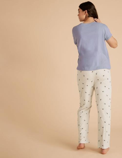 Mavi Arı Desenli Kısa Kolu Pijama Takımı
