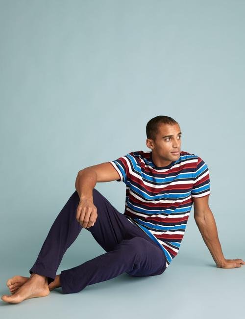 Multi Renk Çizgili Pijama Takımı Seti