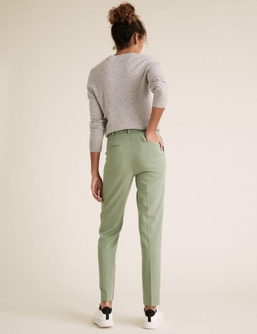 Yeşil Slim Fit Ankle Grazer Pantolon