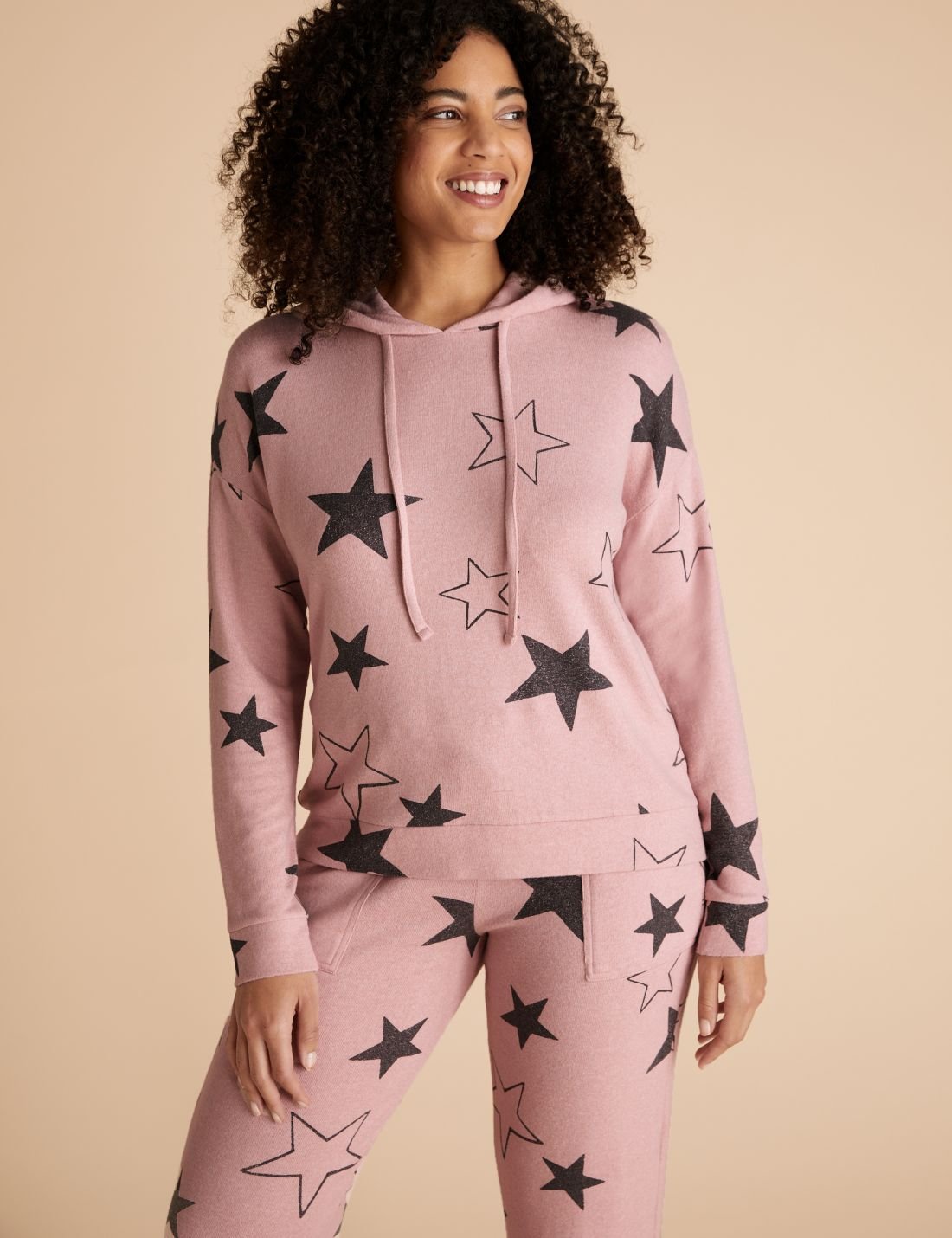 Yıldız Desenli Kapüşonlu Pijama Üstü