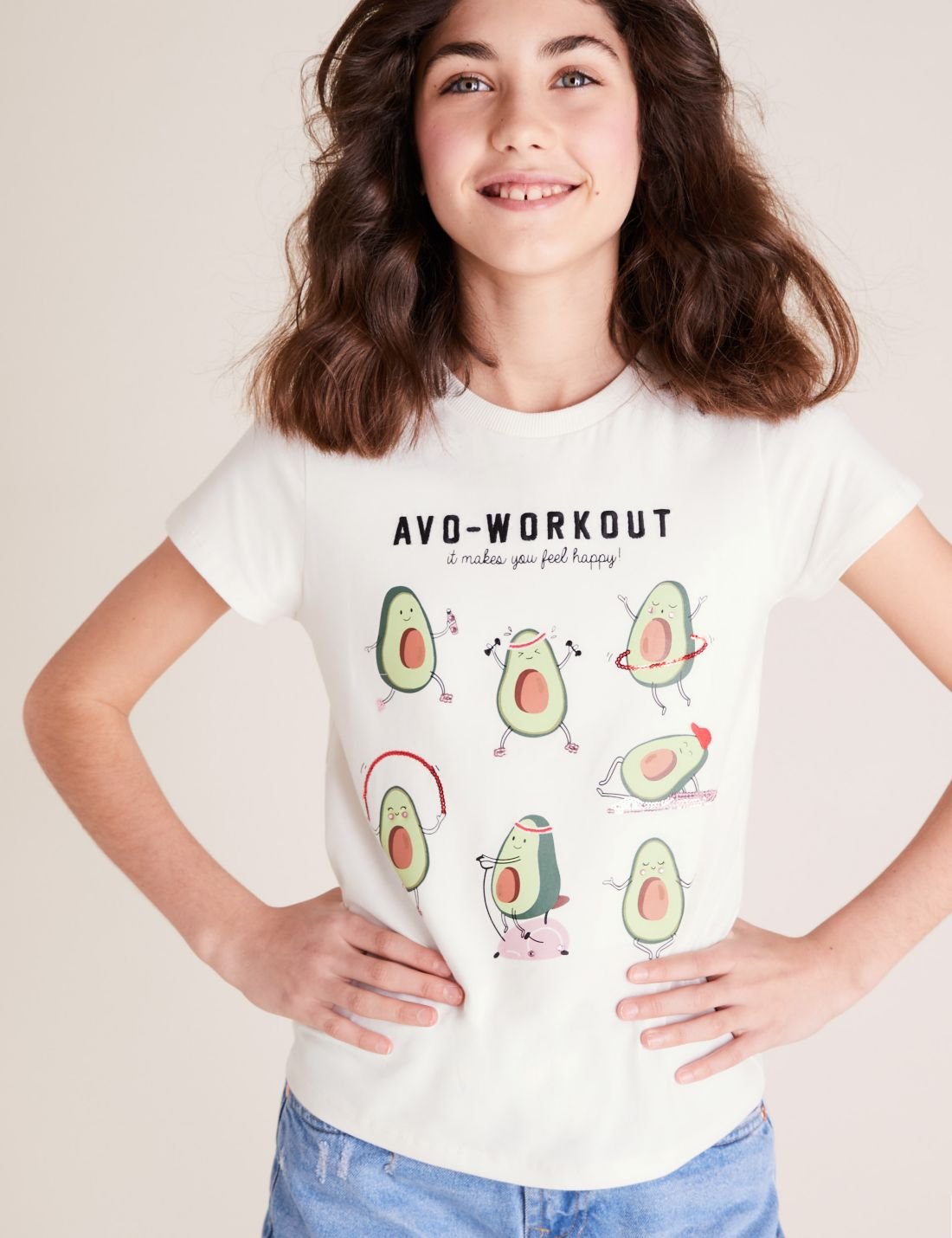 Saf Pamuklu Avokado Baskılı T-Shirt