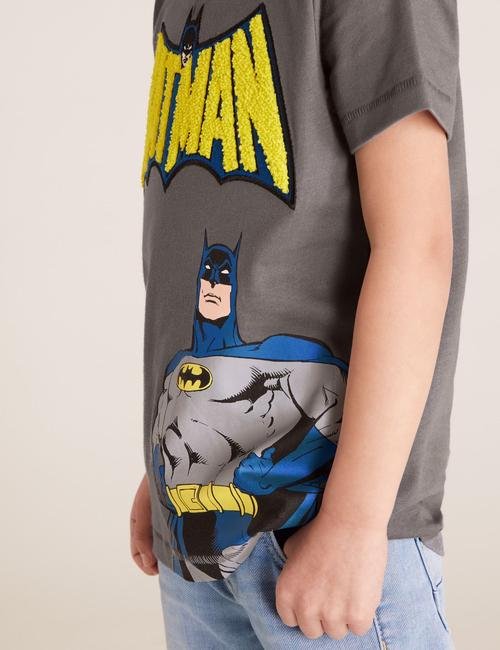 Gri Saf Pamuklu Batman T-Shirt