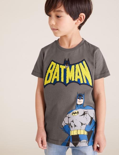 Gri Saf Pamuklu Batman T-Shirt