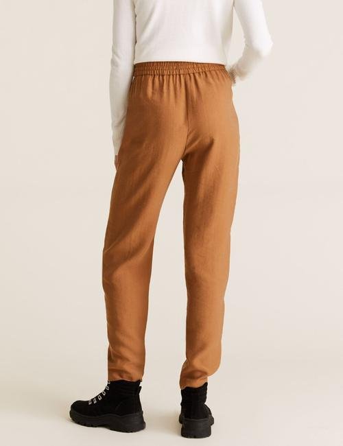 Kahverengi Tencel™ Tapered Ankle Grazer Pantolon