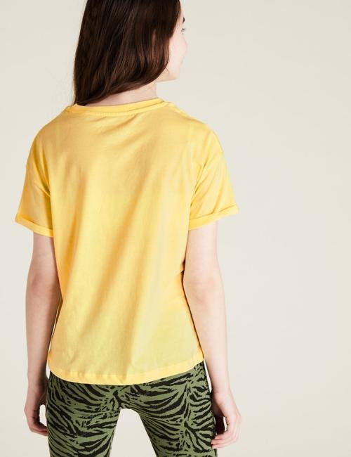Sarı Organik Pamuklu Slogan T-Shirt