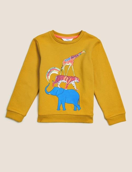 Sarı Organik Pamuklu Desenli Sweatshirt