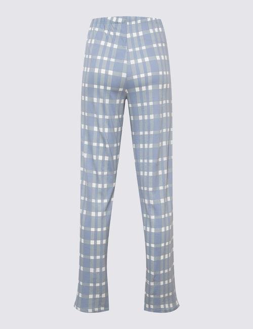 Mavi Saf Pamuklu Ekose Pijama Takımı