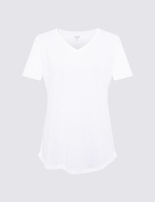 Beyaz Relaxed V Yaka T-Shirt