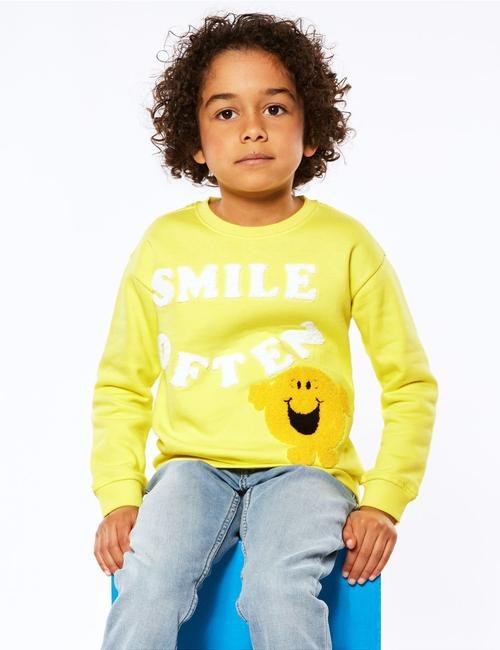 Sarı Mr Happy? Baskl Sweatshirt