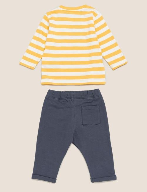 Sarı 2'li  Dinazor Baskılı T-Shirt Pantolon Takımı