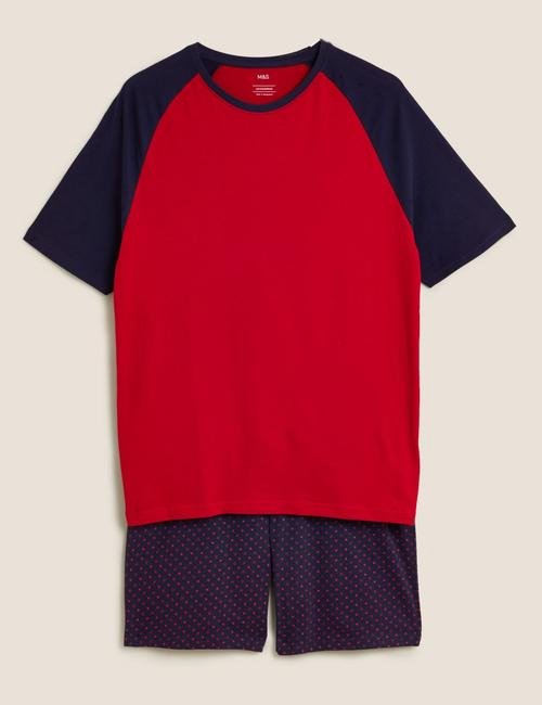 Kırmızı Kalp Desenli Şortlu Pijama Takımı