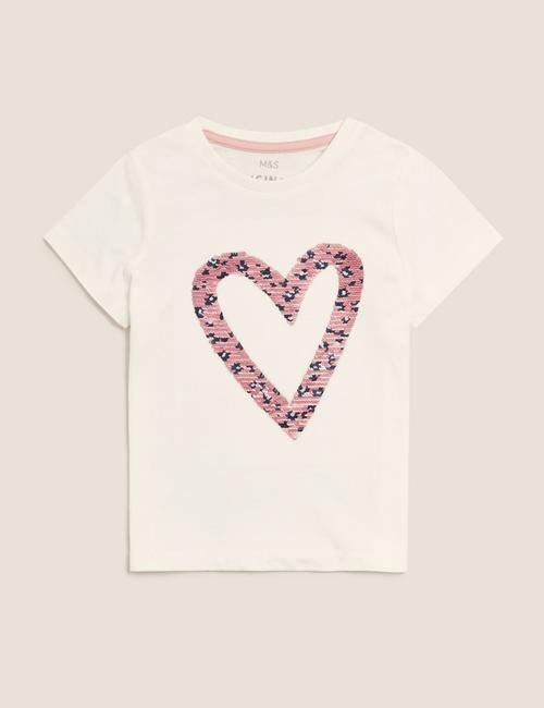 Beyaz Kalp Baskılı T-Shirt