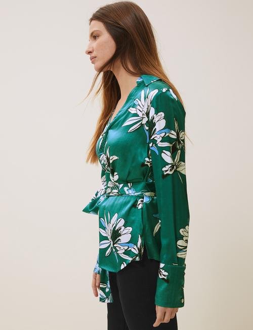 Yeşil Çiçek Desenli Bluz
