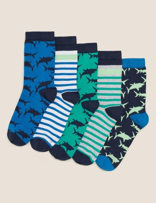 Multi Renk 5'li Köpekbalığı Desenli Çorap