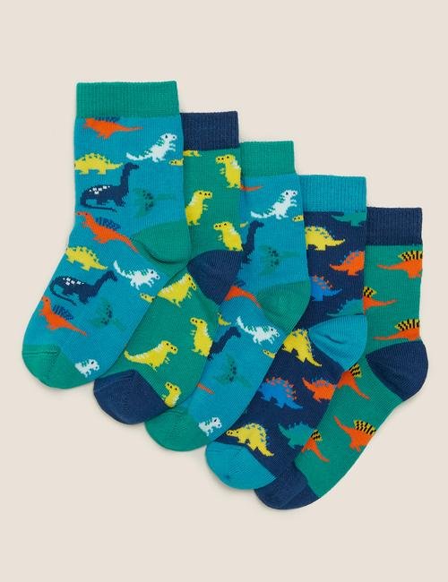 Multi Renk 5'li Dinozor Desenli Çorap