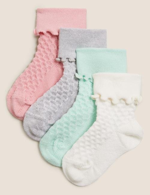 Multi Renk 4'lü Fırfırlı Bebek Çorap (0-24 Ay)