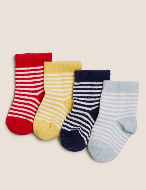 Multi Renk 4'lü Çizgili Bebek Çorap (0-24 Ay)