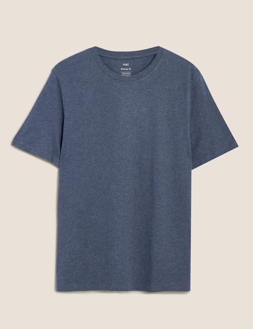 Mavi Saf Pamuklu Yuvarlak Yaka T-Shirt