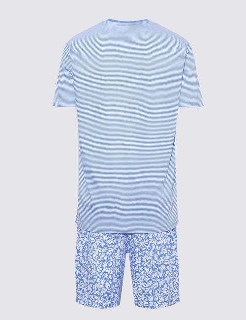 Mavi Çizgili Şortlu Pijama Takımı