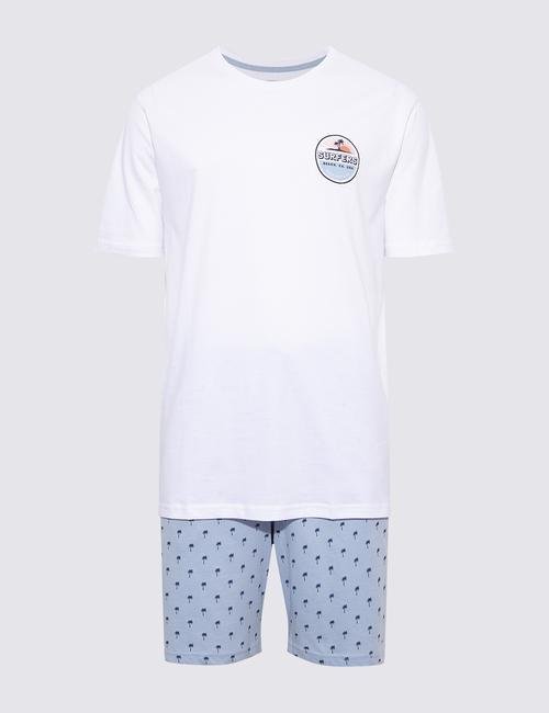 Multi Renk Surf Baskılı Şortlu Pijama Takımı