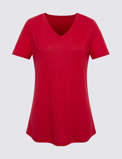 Kırmızı Relaxed V Yaka T-Shirt