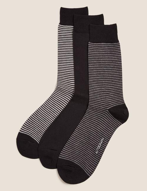 Siyah 3'lü Modal Çizgili Çorap