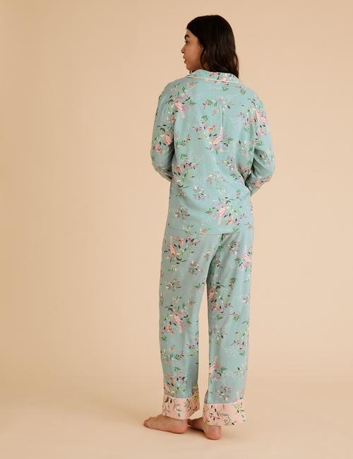 Mavi Çiçek Desenli Pijama Takımı