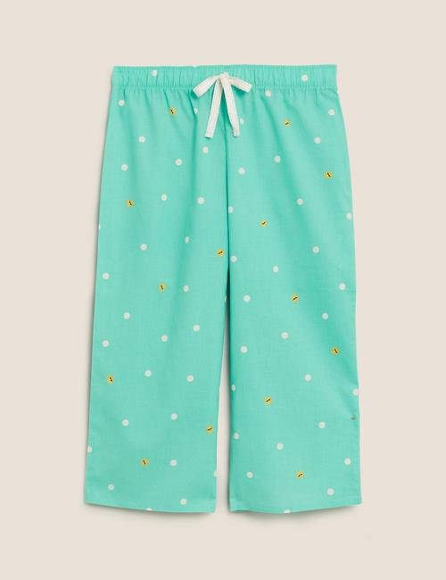 Yeşil Pamuklu Desenli Kısa Crop Pijama Altı