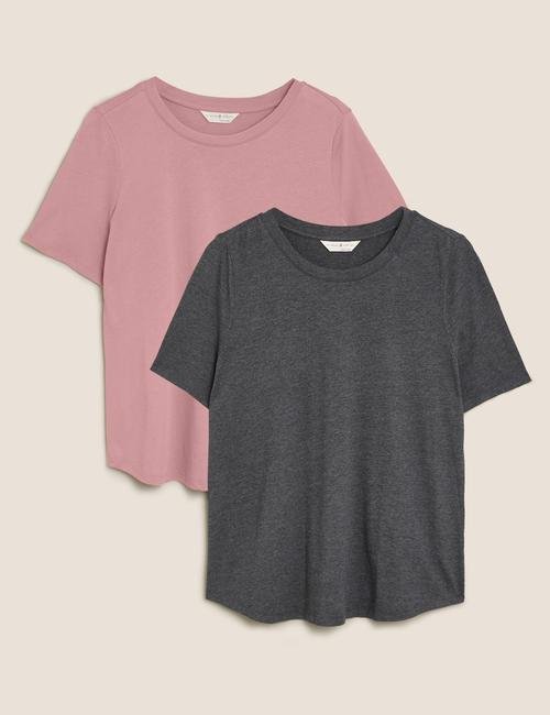 Pembe 2'li Modal Karışımlı Pamuklu Uyku T-Shirt