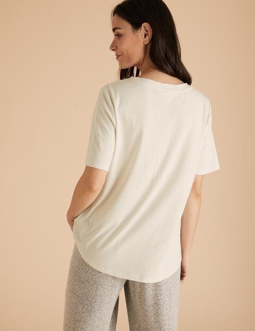Krem 2'li Modal Karışımlı Pamuklu Uyku T-Shirt